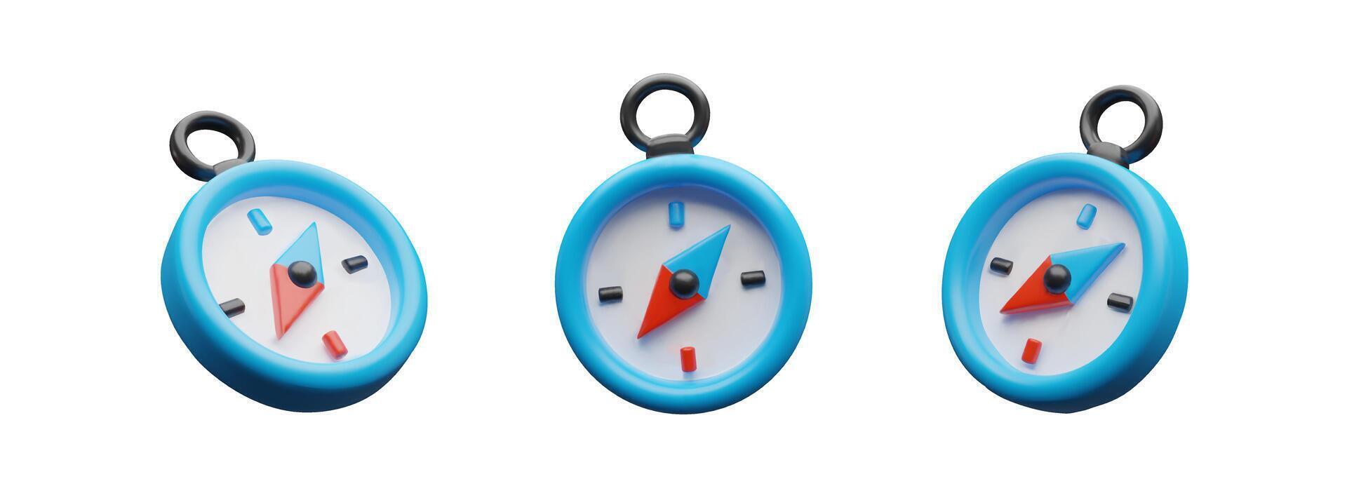 3d compass set. Three-dimensional collection illustration. Direction to the north, south, west or east. Cartography symbol of discovering map. Navigation in sea journey. Exploring world vector