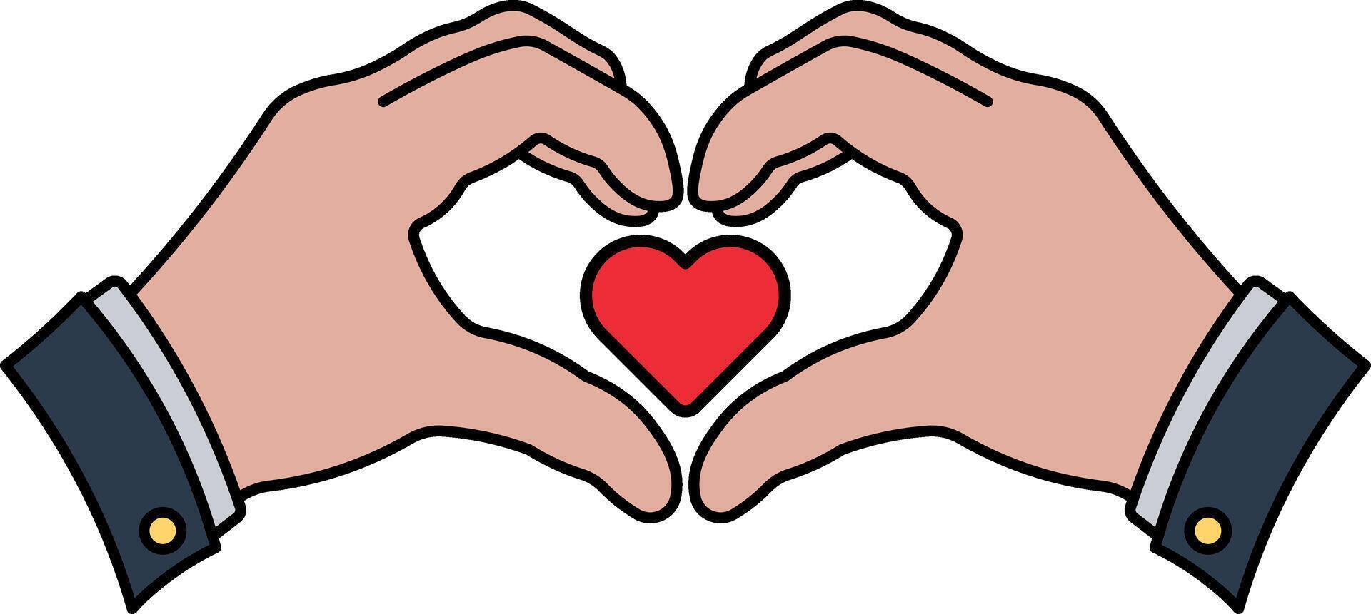 color illustration hand gesture heart with red heart in the center no background vector