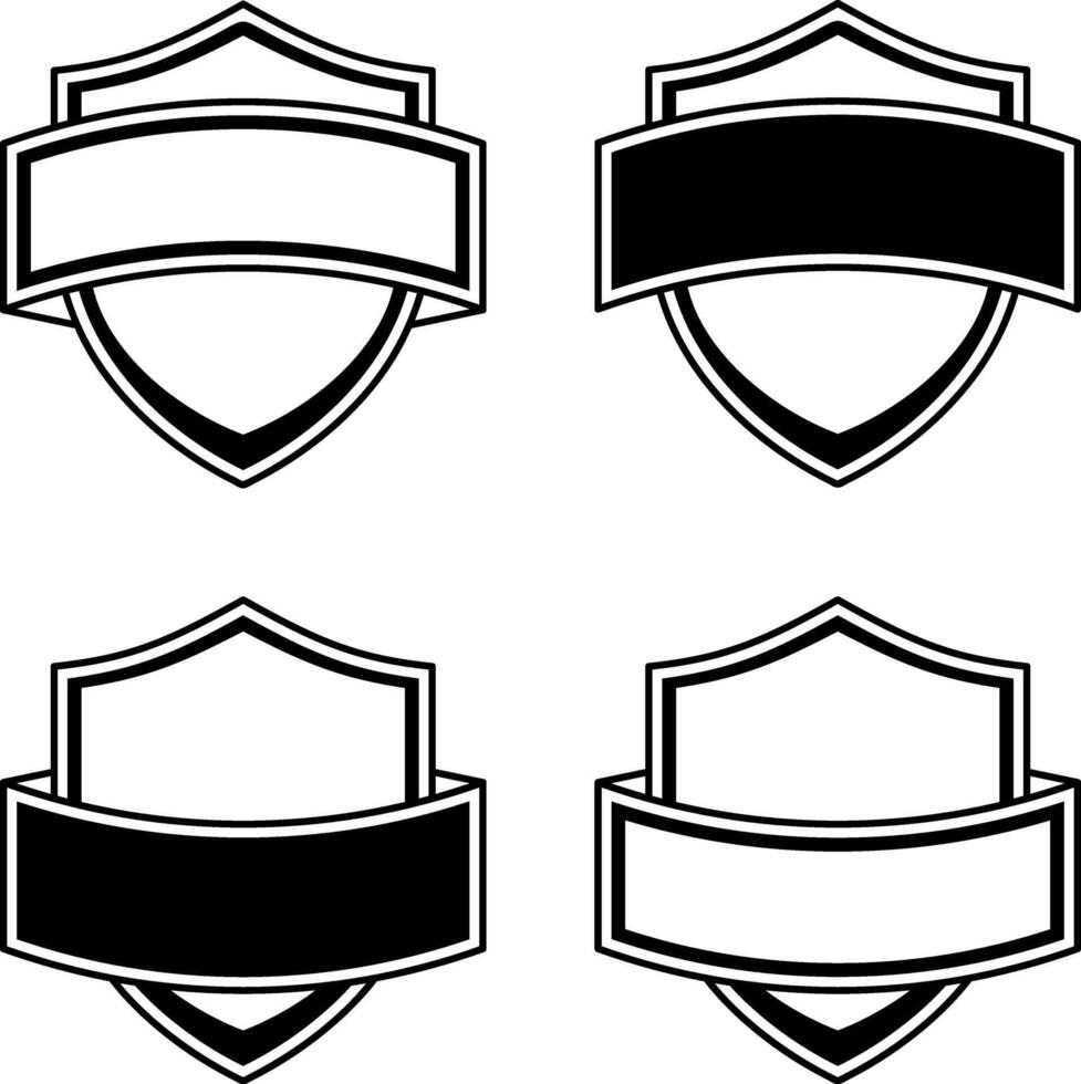 collection of black icons shield with empty ribbon for text or other without background vector