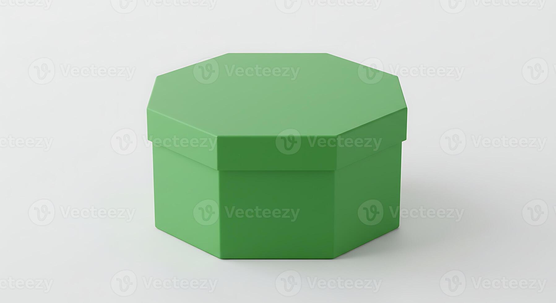 Isolated Green Box with Lid for Gifting or Storing on White photo