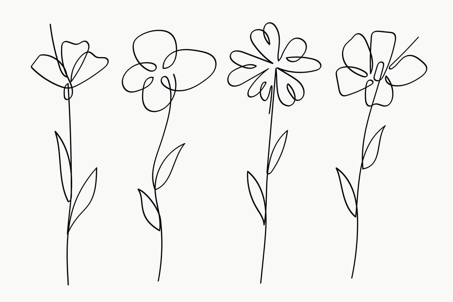 One Line Floral Art Collection of Simple Flowers. vector