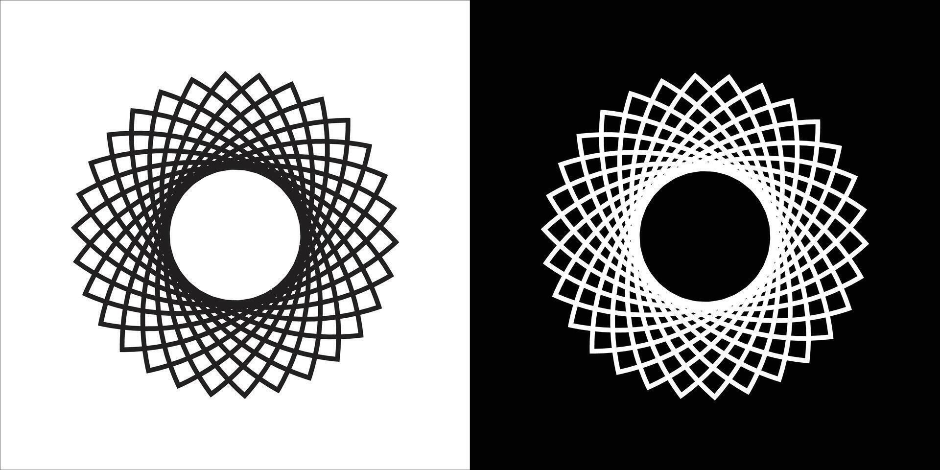 Abstract Circular Geometric Patterns with Black and White Opposite Contrast vector