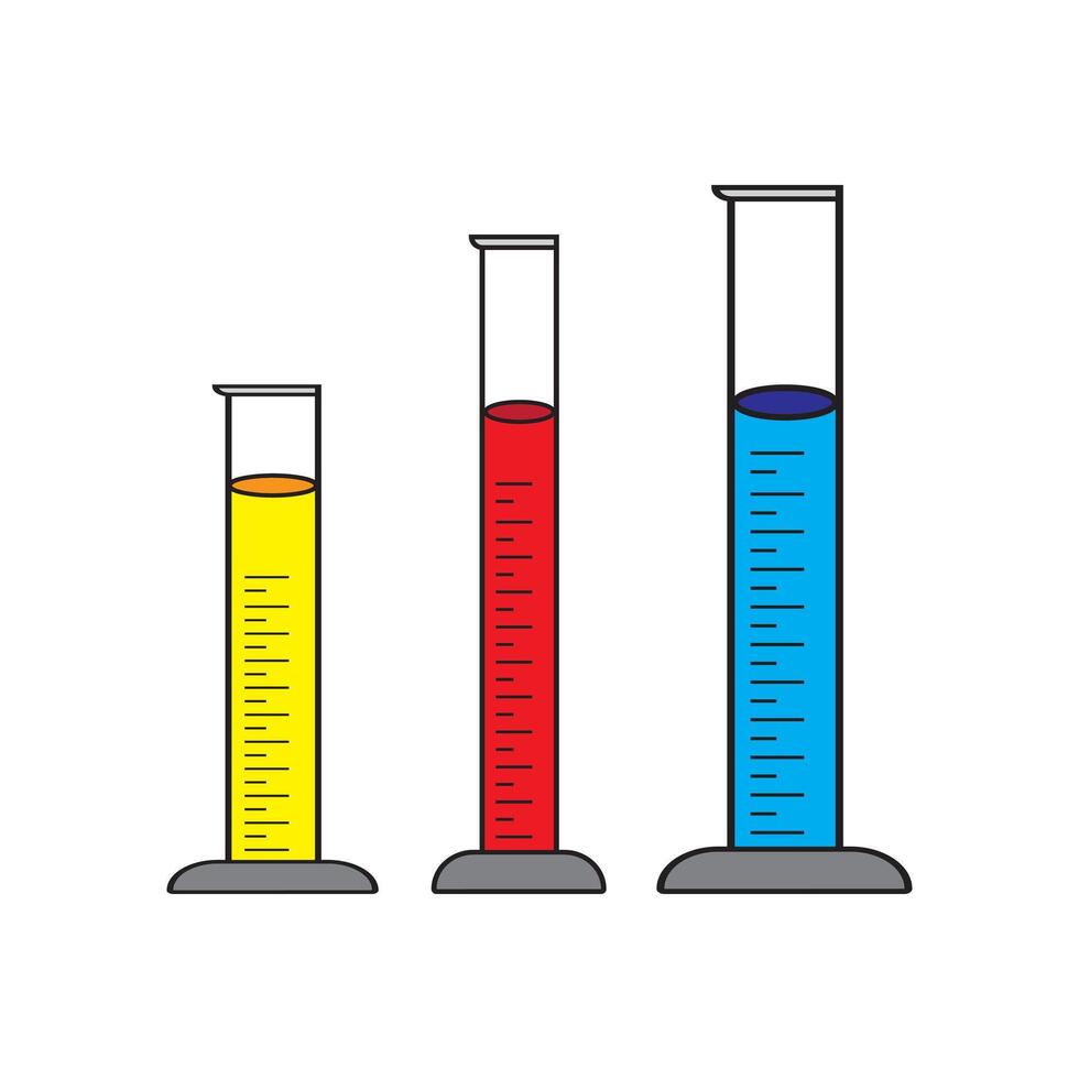 Labeled Graduated Measuring Cylinder for Scientific and Laboratory Applications, three measuring glass. vector