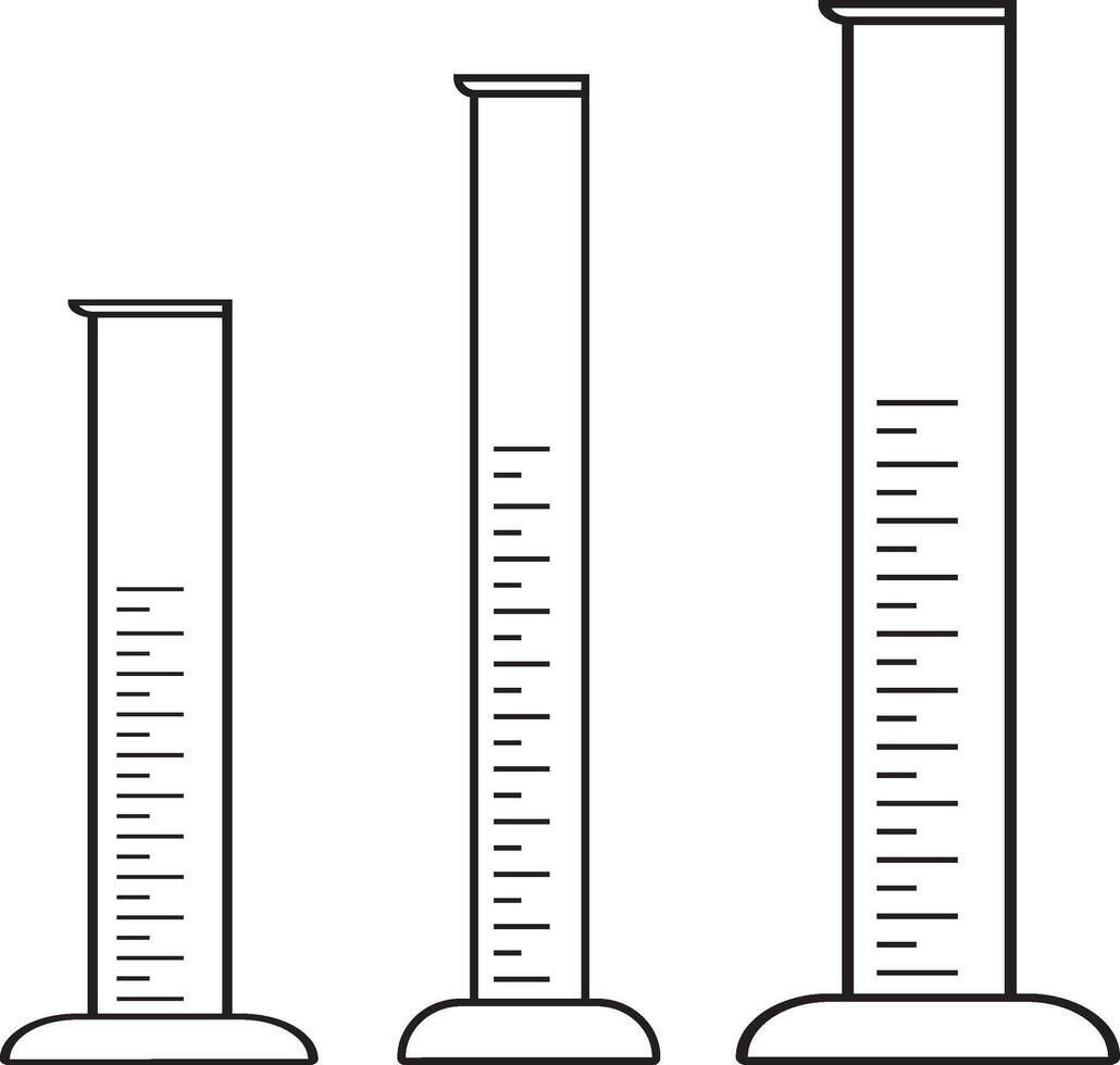 Labeled Graduated Measuring Cylinder for Scientific and Laboratory Applications, three measuring glass. outline draw. vector