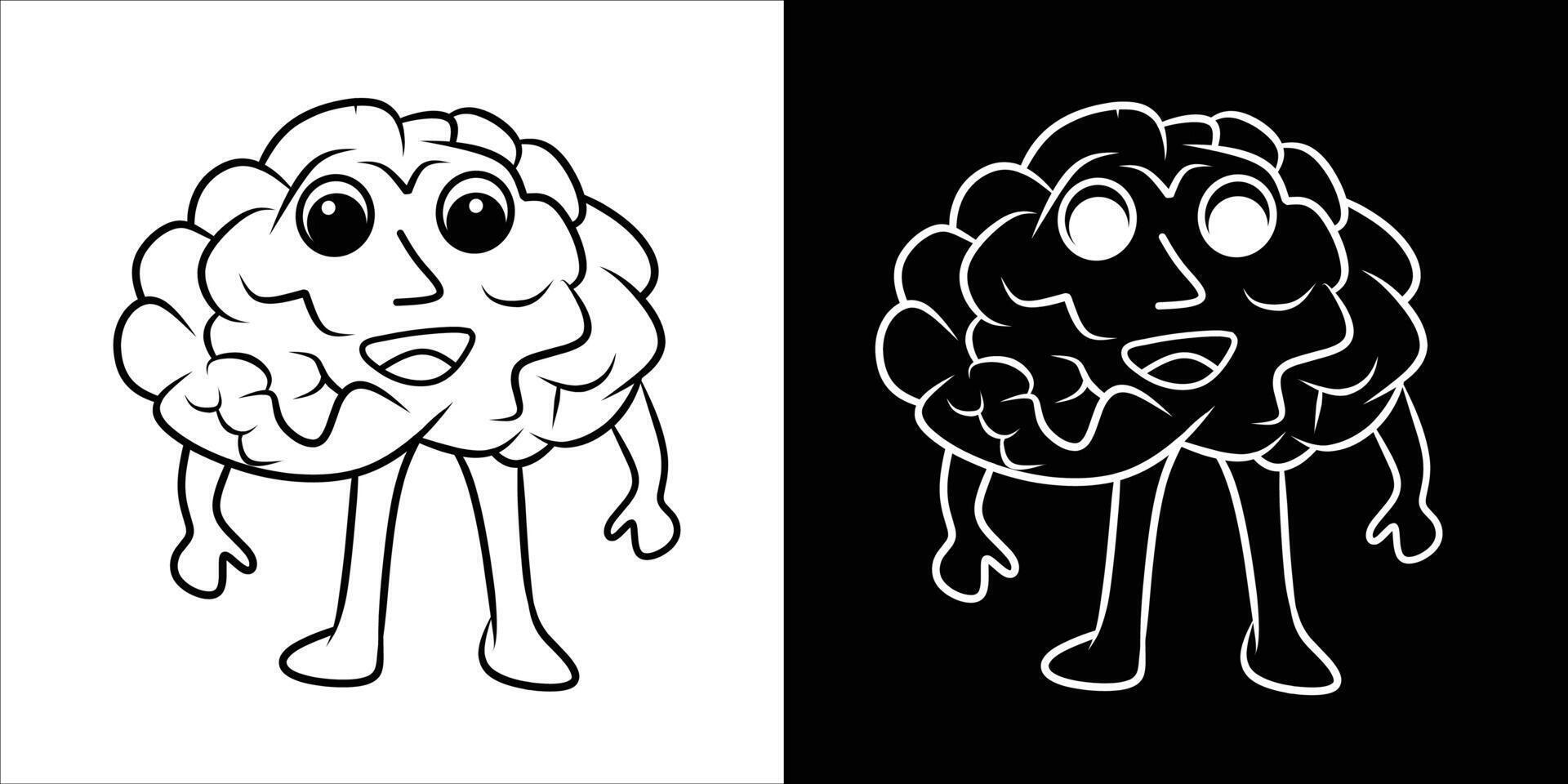 Cartoon Brain Character in Black and White Contrast Style vector
