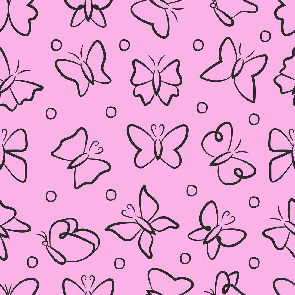 Seamless Butterfly Line Drawing Pattern vector