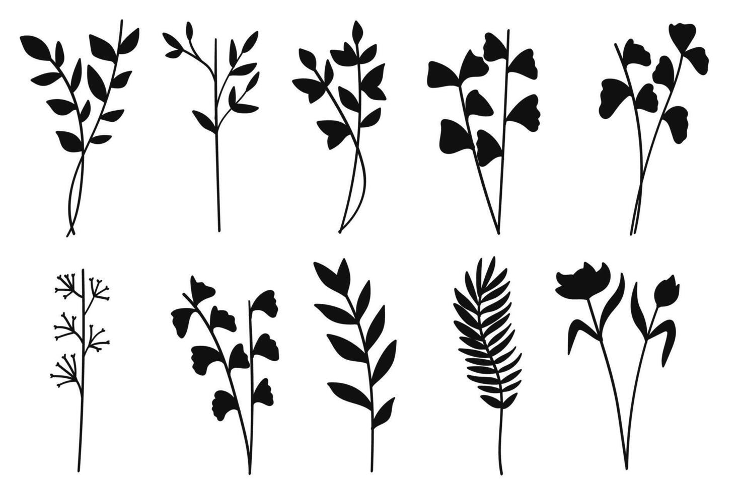 Silhouette plants and flowers collection. illustration vector
