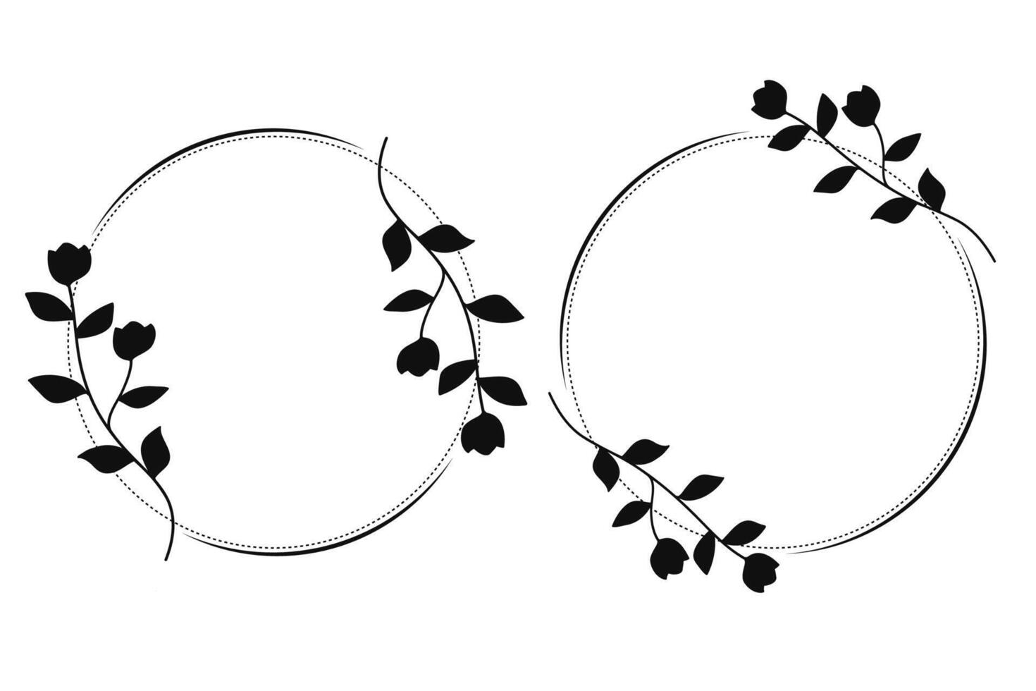 Botanical Hand drawn Line Art Circle Border Wedding Frame Set vector