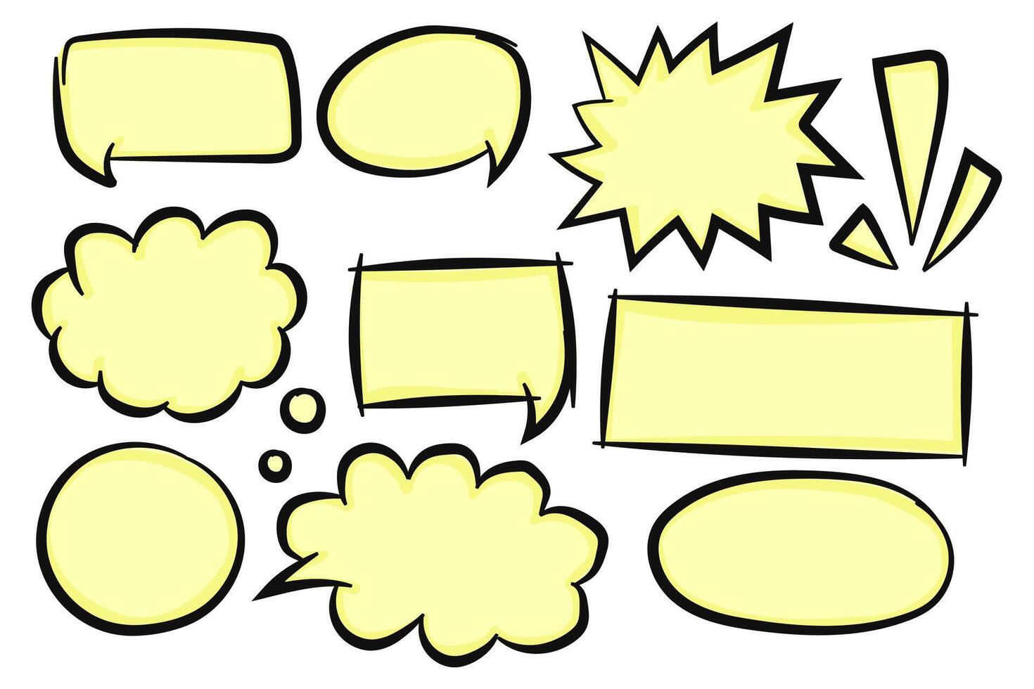 Doodle Cartoon Chat Bubble Collection - Yellow and Black Line Drawing vector