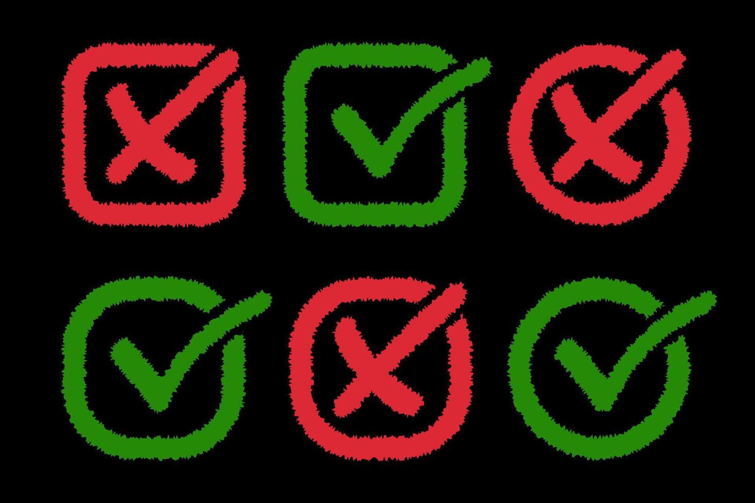 Fuzzy Hand-Drawn Checkbox and Cross Icons Collection vector
