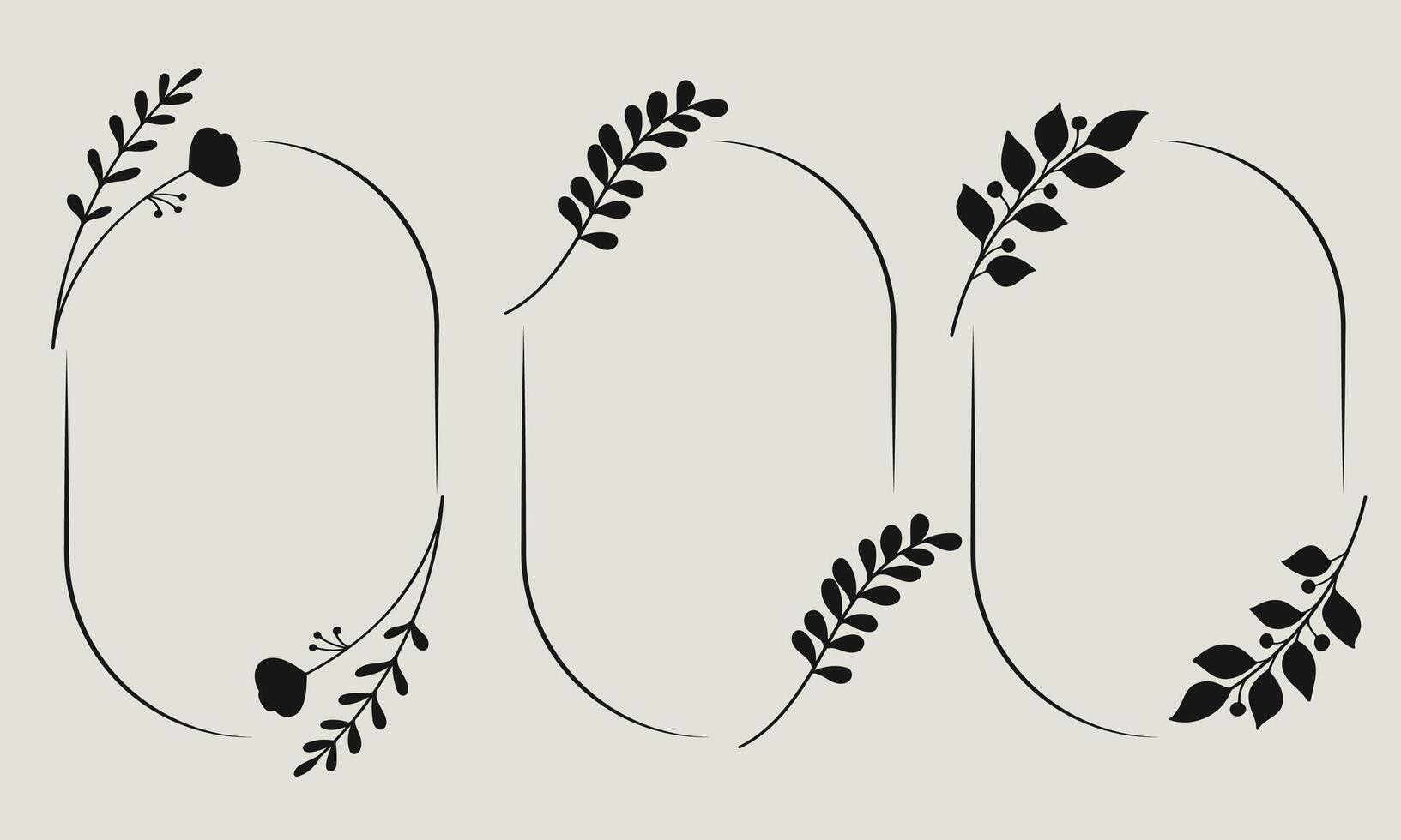 Botanical line art border frame collection. vector