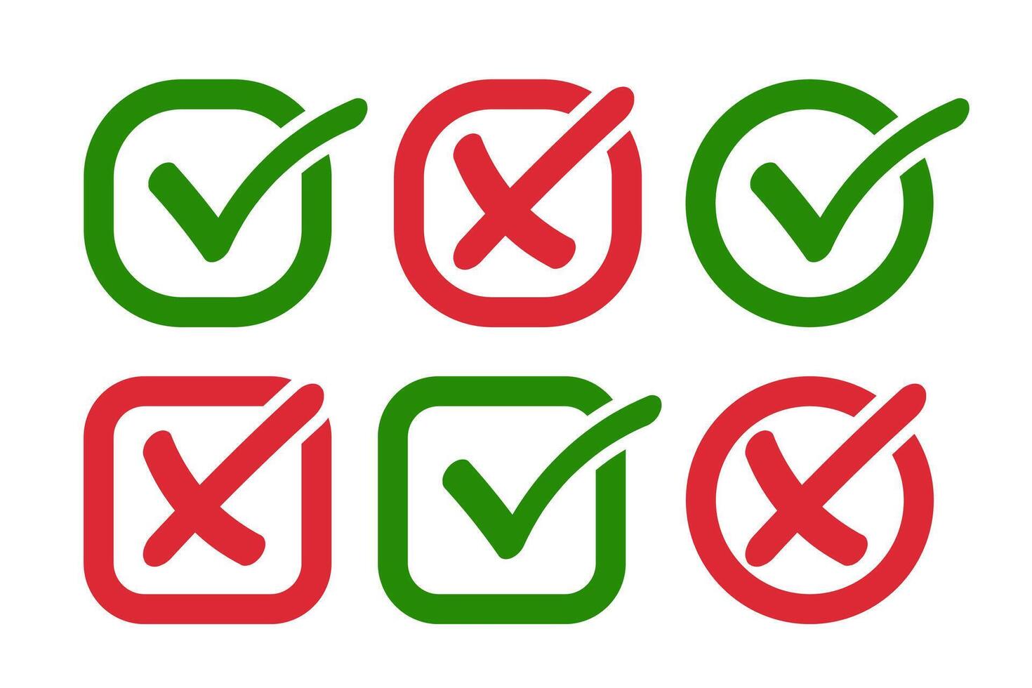 Checkmark icons green and red right and wrong choices on isolated white background. Check mark true and false symbol tick sign. Approved symbol. vector