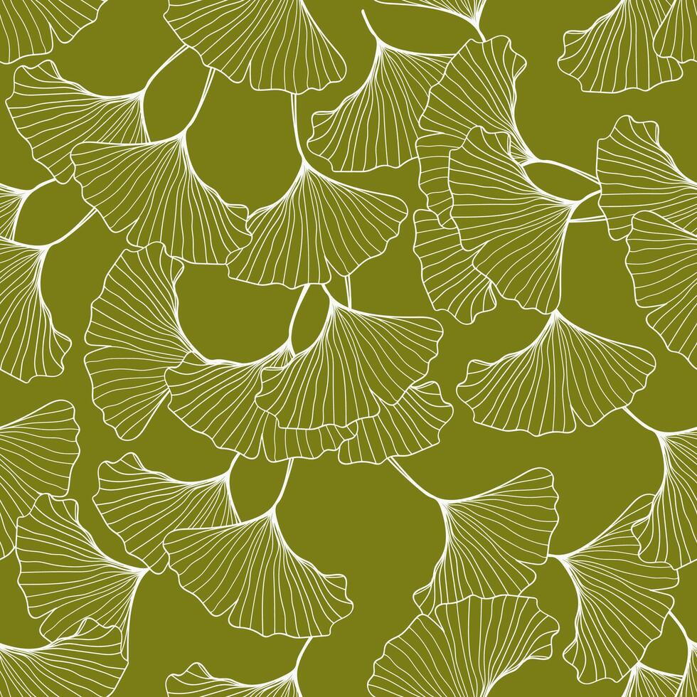 Seamless pattern hand- drawn gingko leaf on green background. vector