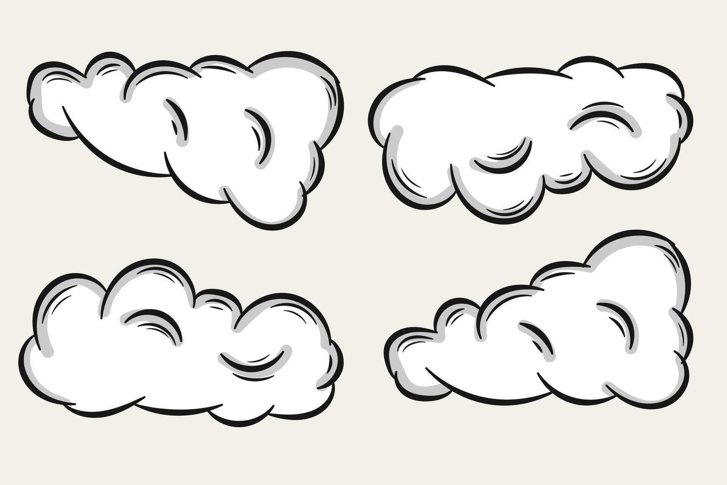 Cartoon Doodle Hand-Drawn Clouds Collection. Illustration vector