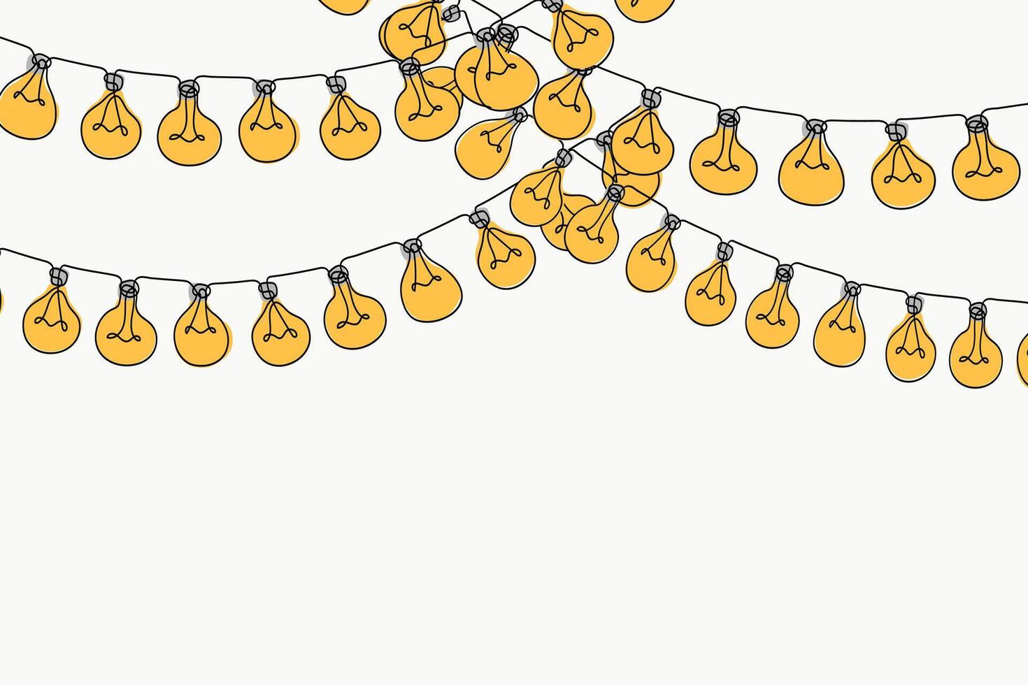 Yellow lights bulb hanging continuous line art decoration. vector
