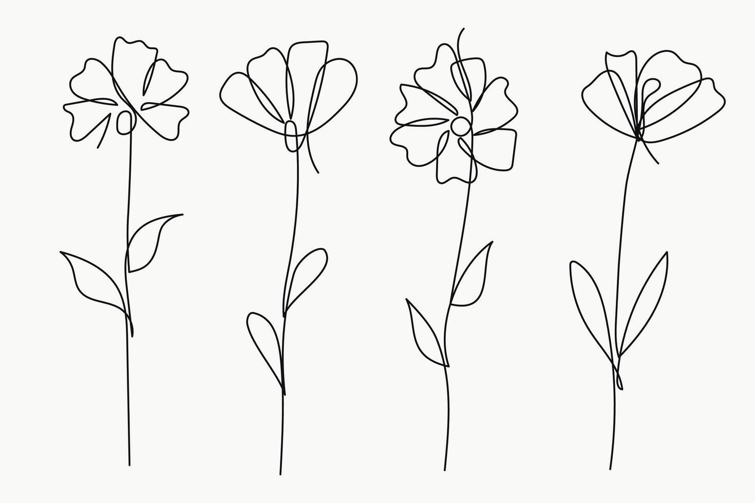Elegant Continuous Line Flower collection. vector
