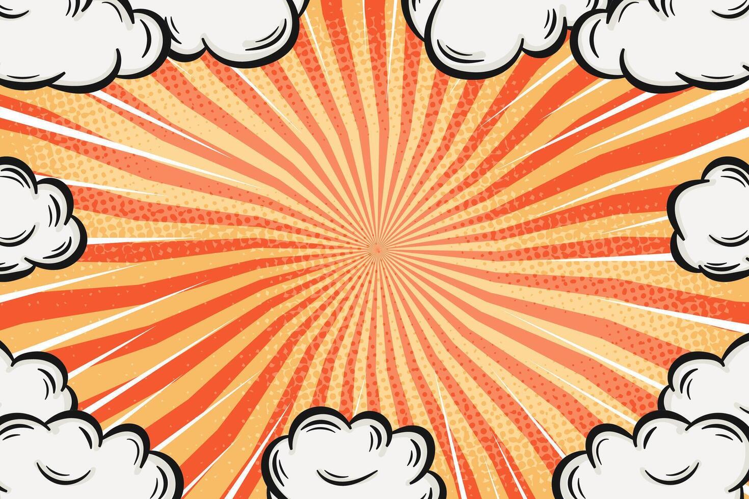 Comic Background with Clouds and Starburst Doodle Illustration vector