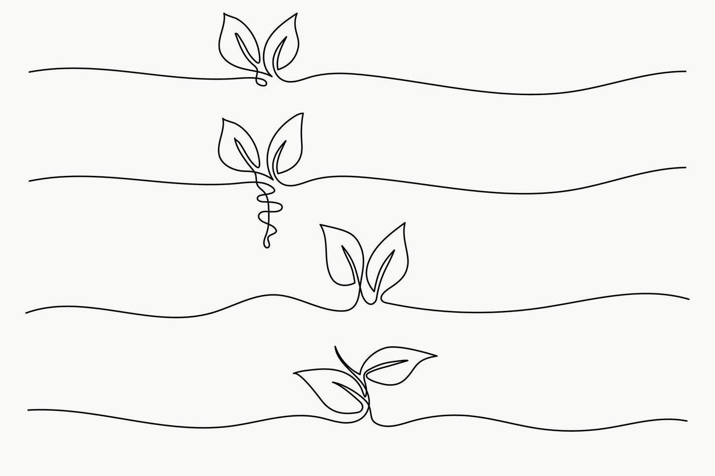 One Line Art of Growing Sprout Collection . Illustration vector