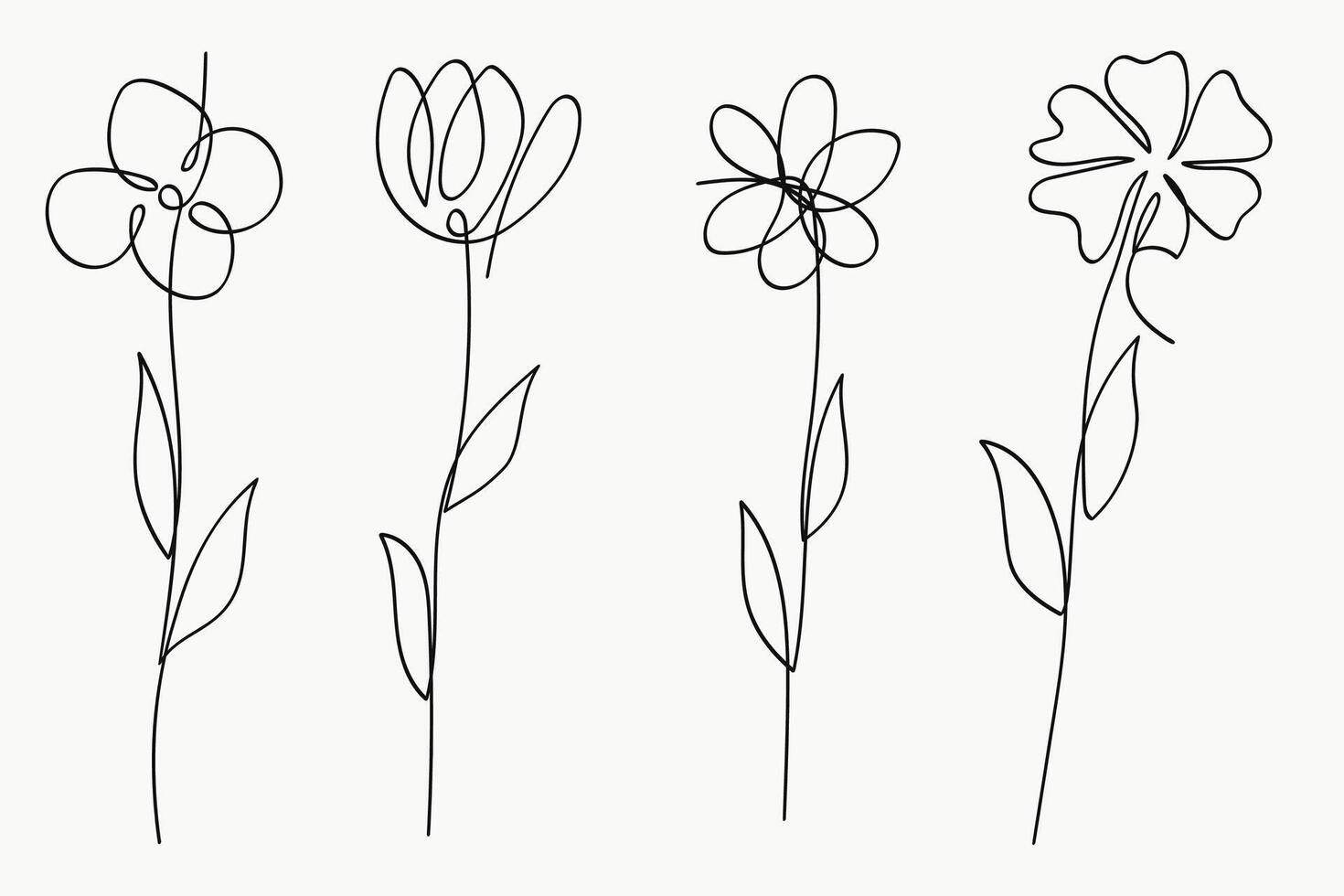 Minimalistic Single Line Flower Collection vector