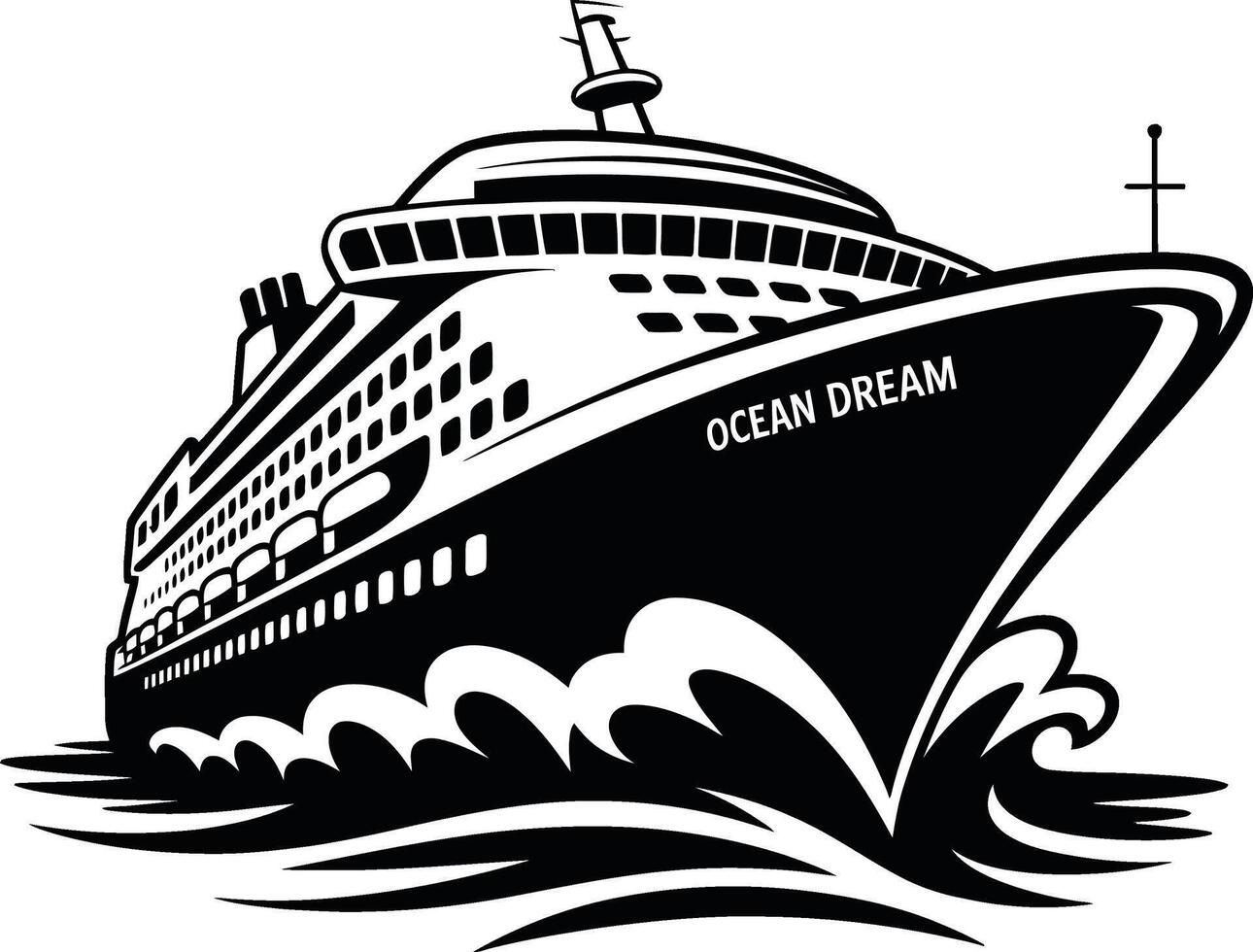 Ocean Dream Cruise Ship Silhouette in Black and White vector