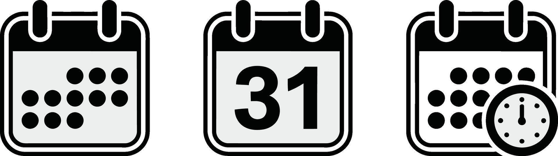 Three calendar icons showing different time representations vector