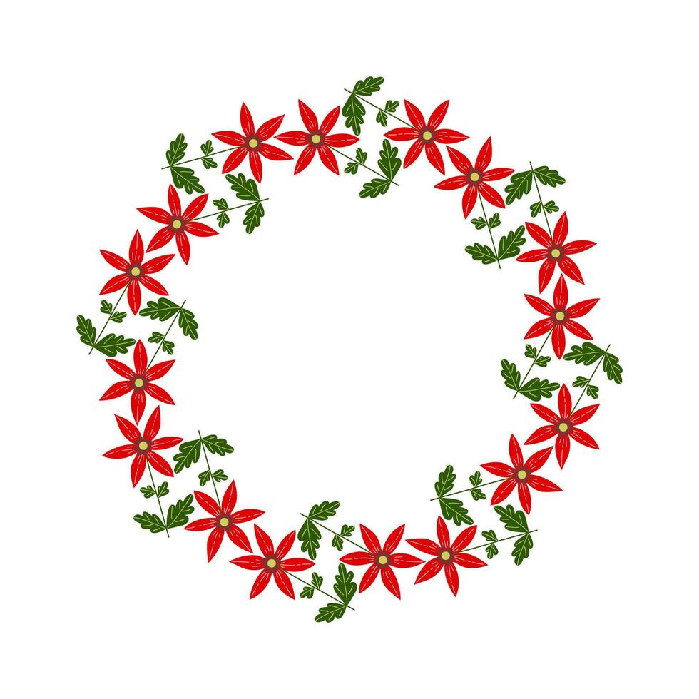 Circular Wreath Of Abstract Red Flowers vector