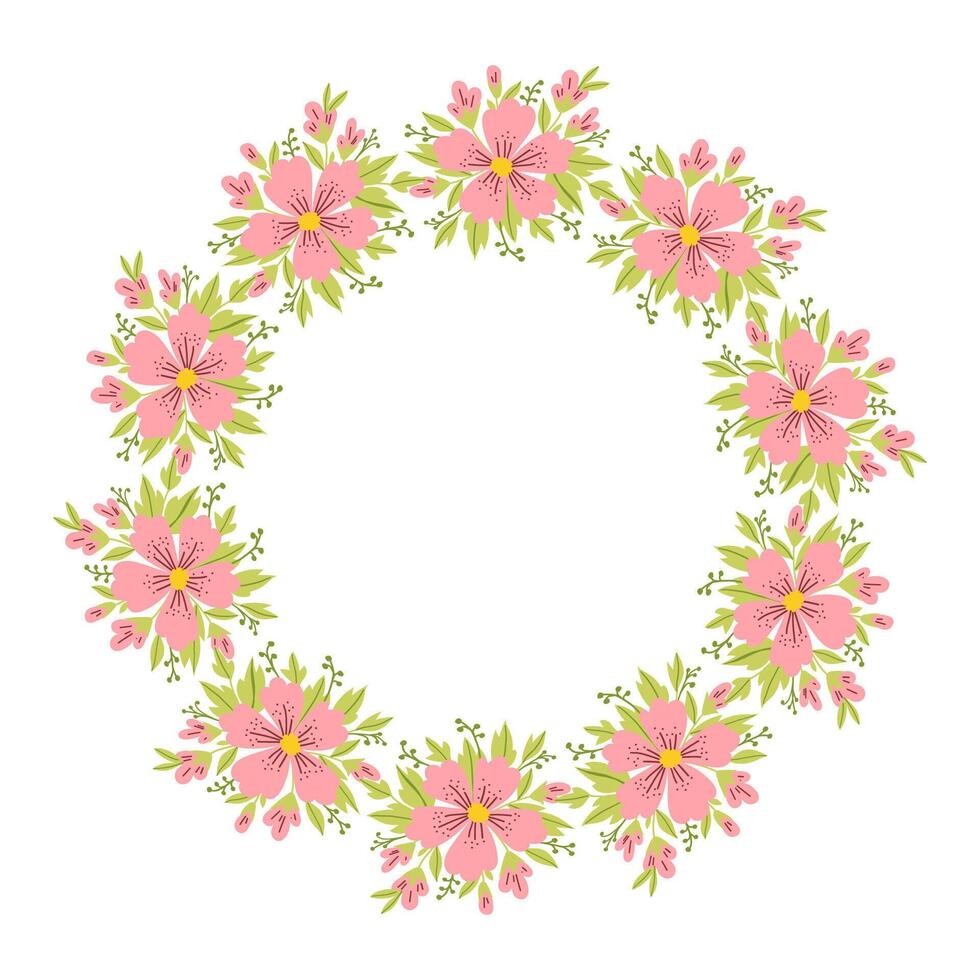Circular Wreath Of Abstract Pastel Flowers vector