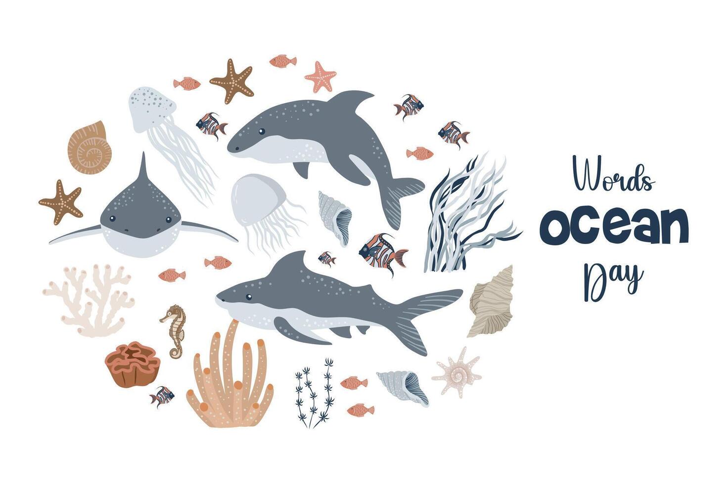 World Oceans day postcard on a white background vector