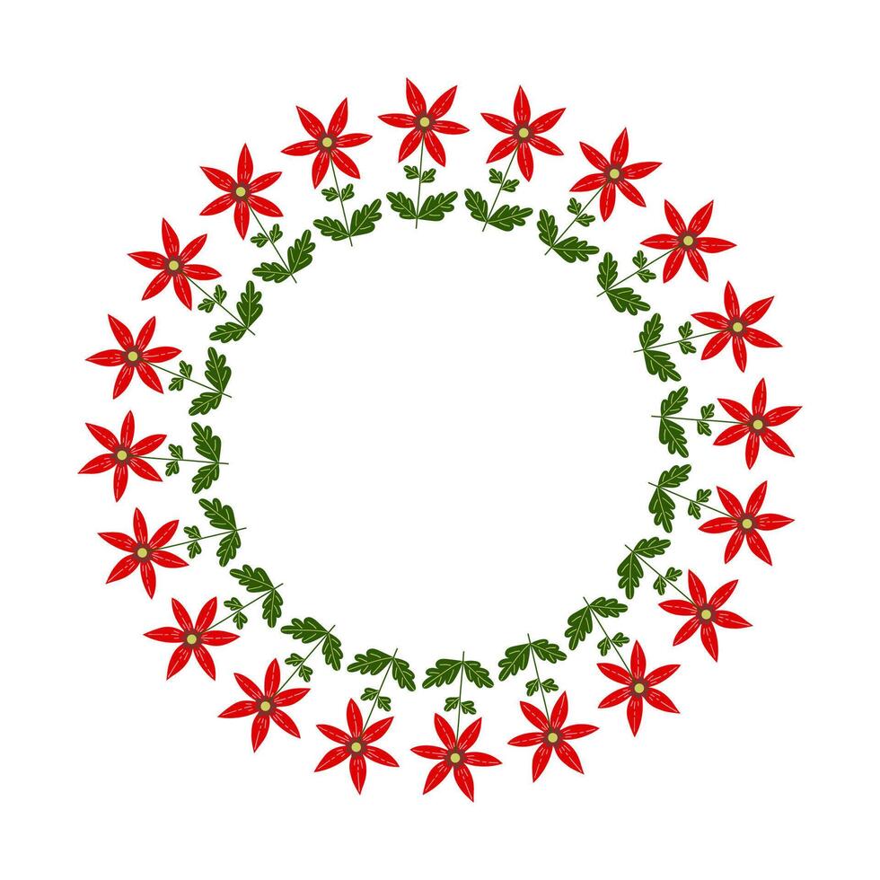 Isolated circular wreath of abstract red flowers on a white background. vector