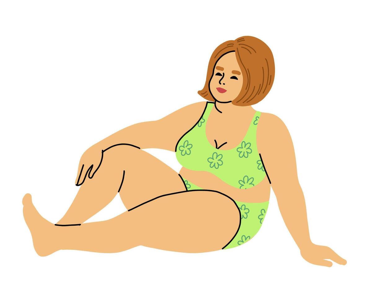 Confident Plus Size Woman Relaxing in Swimsuit vector