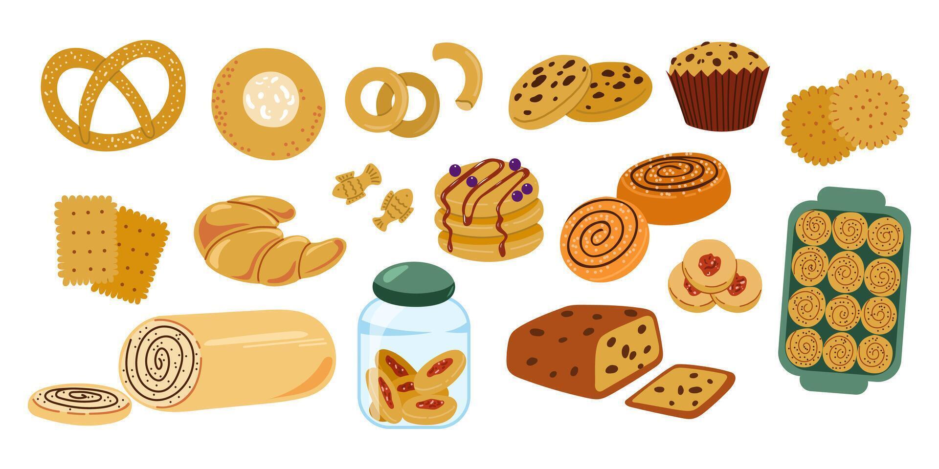 Set of Baked Goods, Cookies, Croissant and More vector