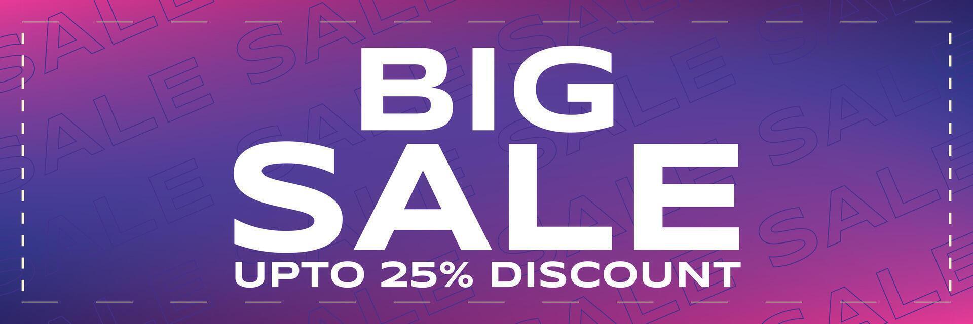 Big Sale Banner with Up to 25 Percent Discount, Bold White Text on Vibrant Pink and Purple Gradient Mesh Background vector