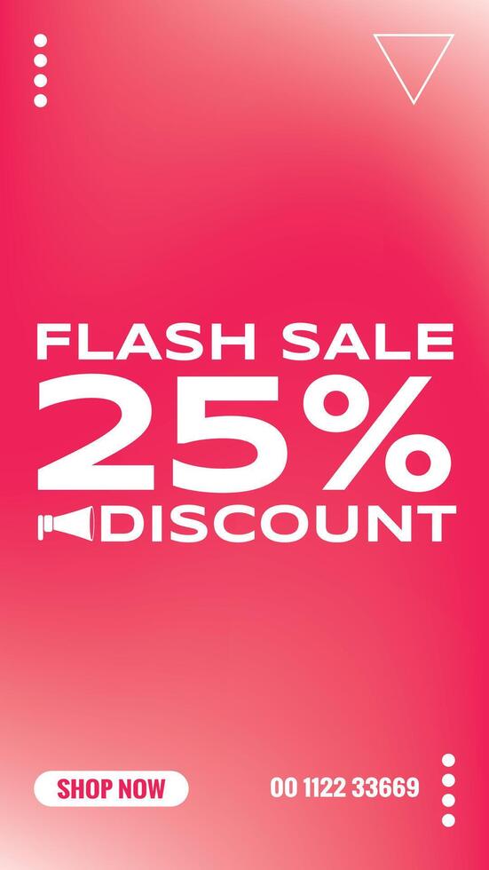Flash sale banner with 25 Percent Discount offer, bold white text on vibrant pink gradient mesh background with modern graphic elements, Social Media Post Design for Product sales and Marketing vector