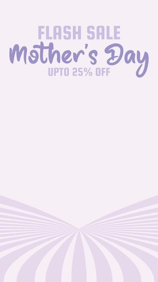 Minimalist Mother's Day flash sale vertical banner with soft purple tones and abstract wave background offering up to 25 Percent off Post Design vector