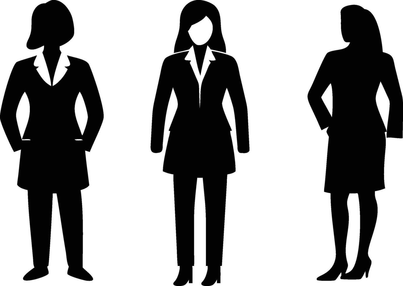 Silhouette illustration of Three Professional Businesswomen in Formal Attire standing with hands in pockets vector