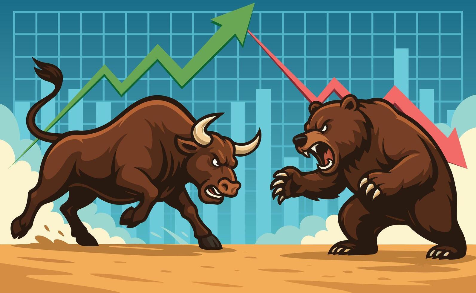 Bull and Bear Stock Market Struggle vector