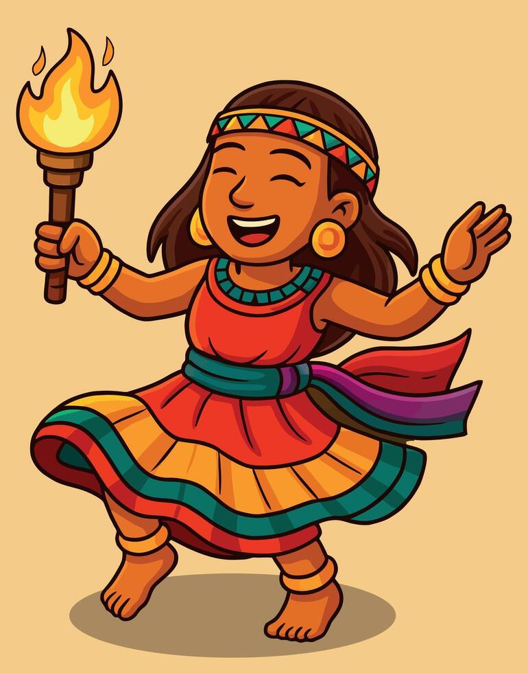 Dancing Inca Priestess with Torch vector