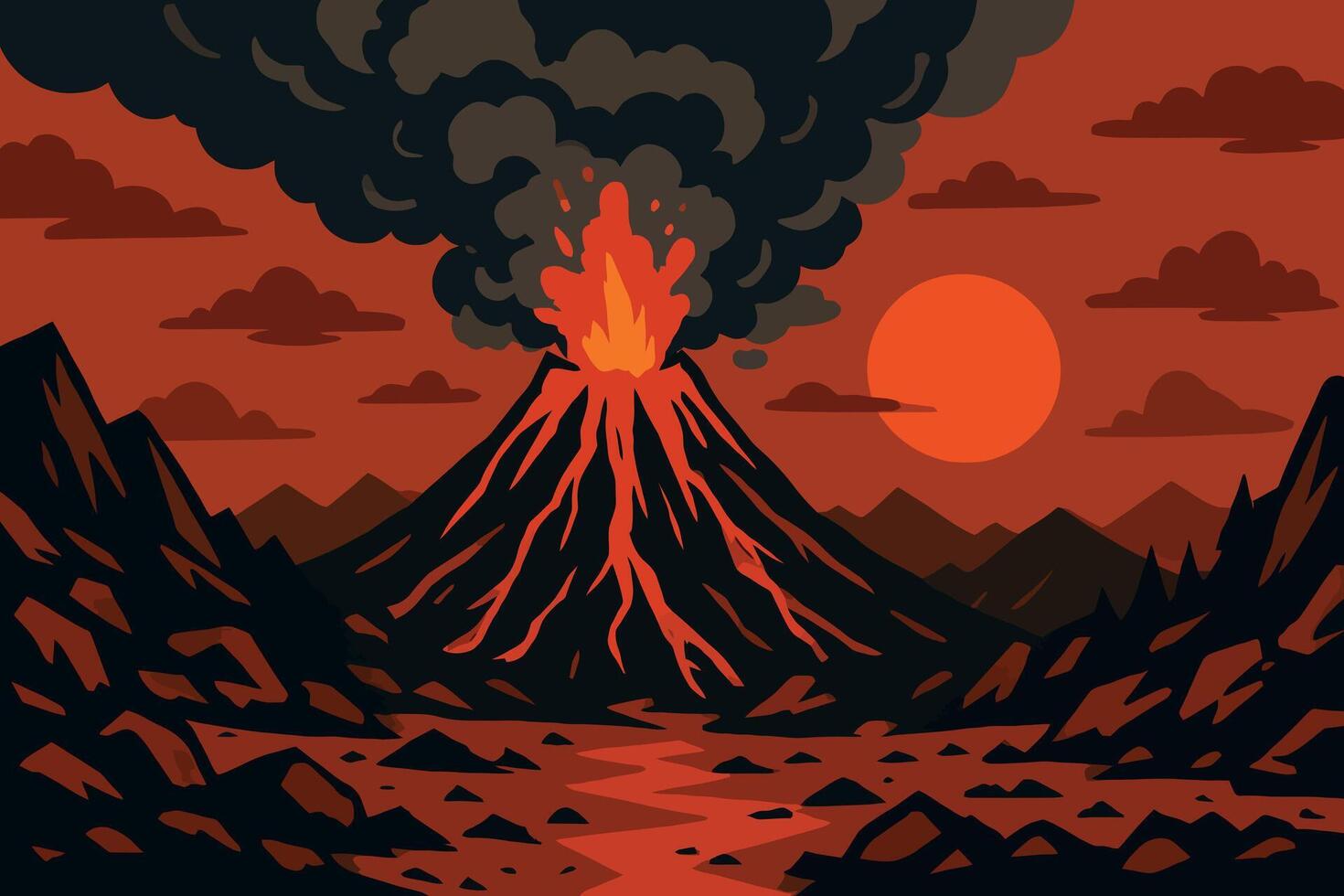 Volcano Eruption Scene vector
