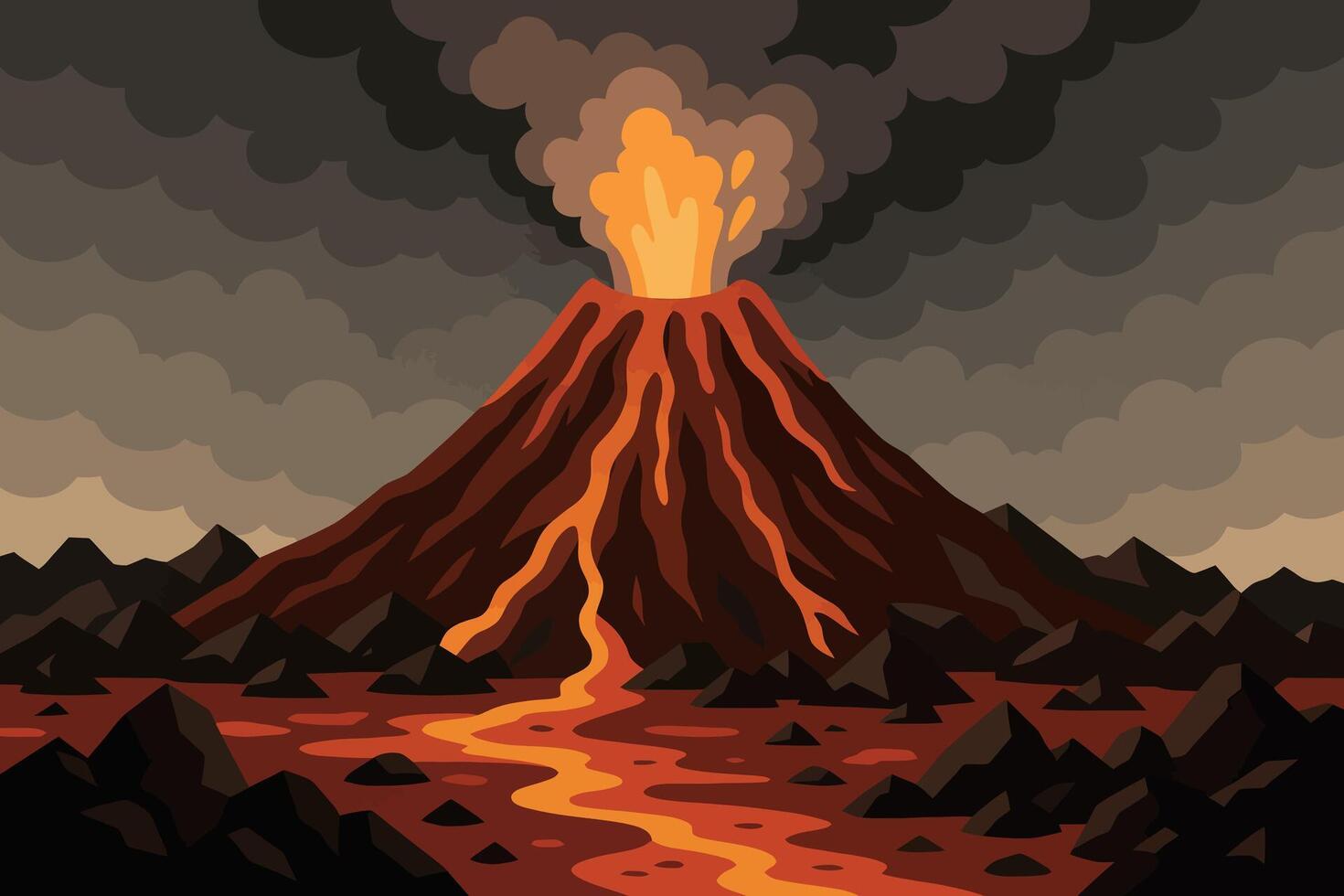 Volcanic Eruption A Fiery Mountain of Lava and Smoke vector