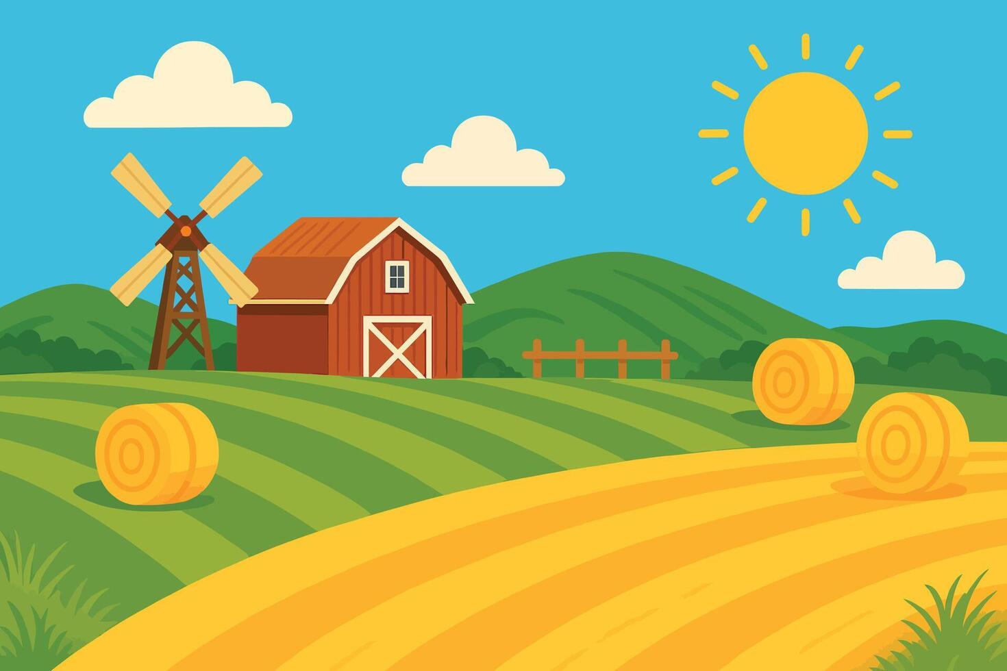 Cartoon countryside farm with a red barn vector