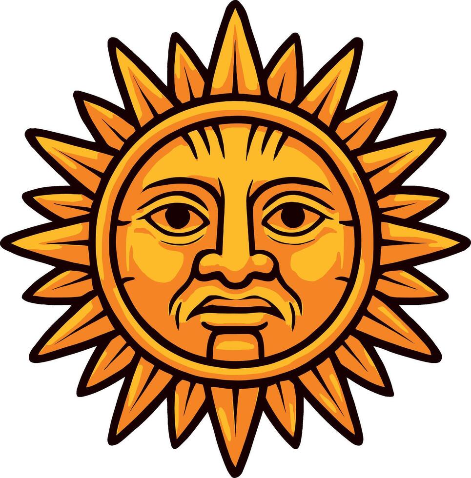 Golden Sun Face Emblem, Inti Raymi Style vector