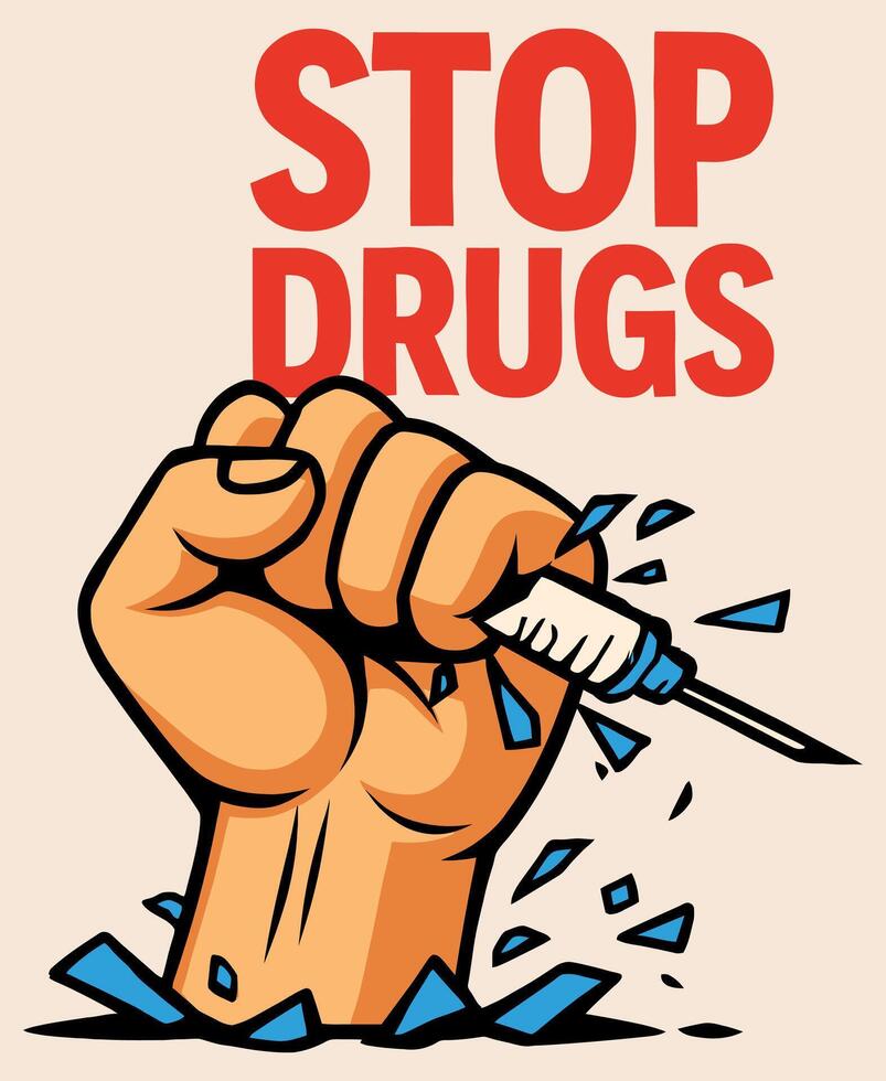 Anti-Drug Awareness Hand Crushing Syringe vector