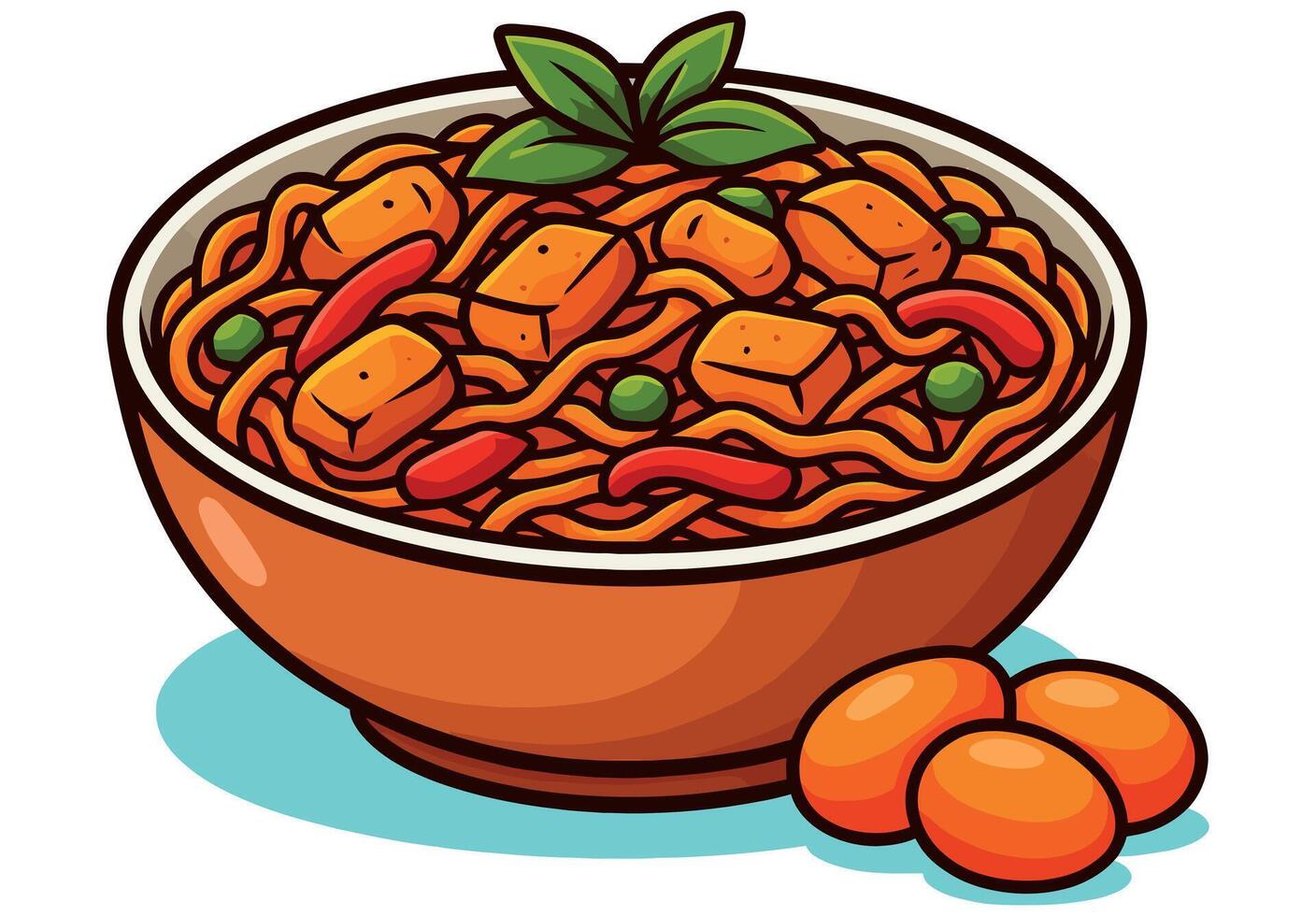 Cartoon Style Bowl of Spicy Noodles vector