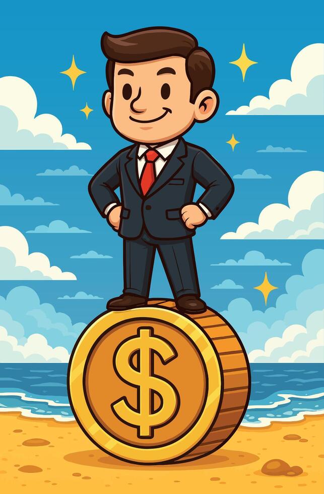 Businessman Standing on Giant Coin vector