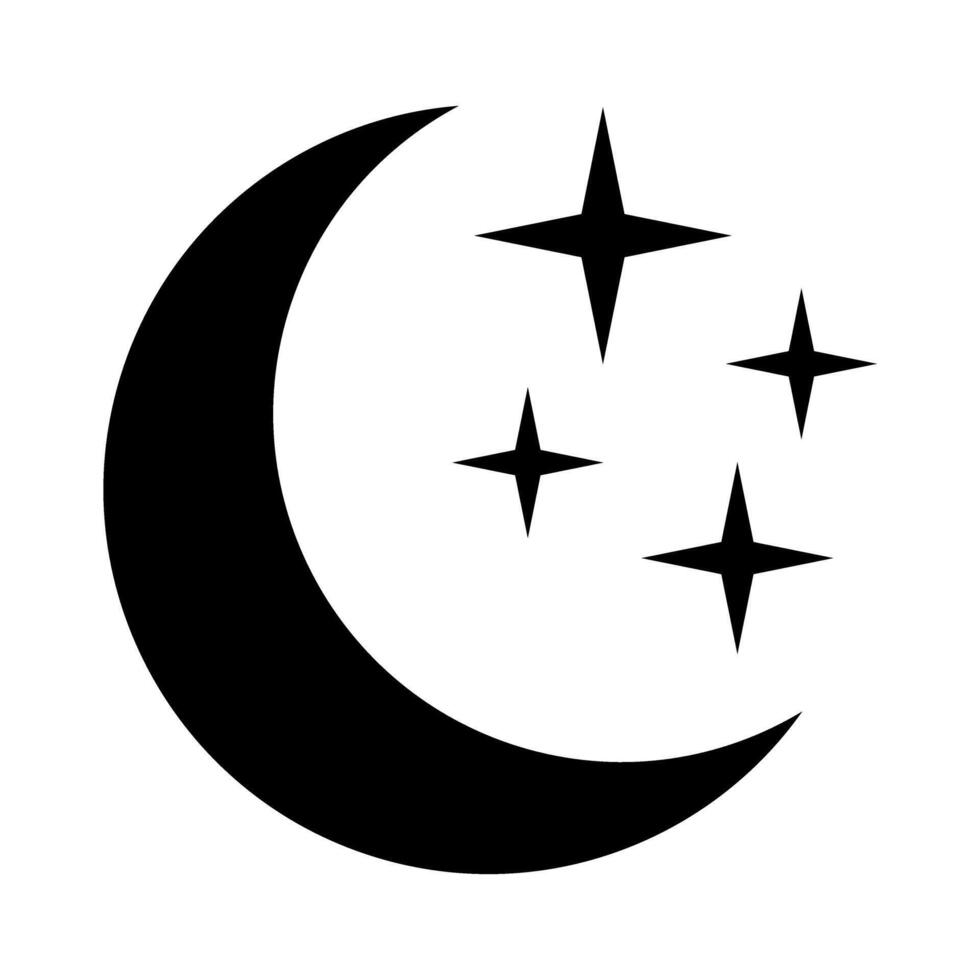 Crescent moon with stars icon. Night icon symbol. vector