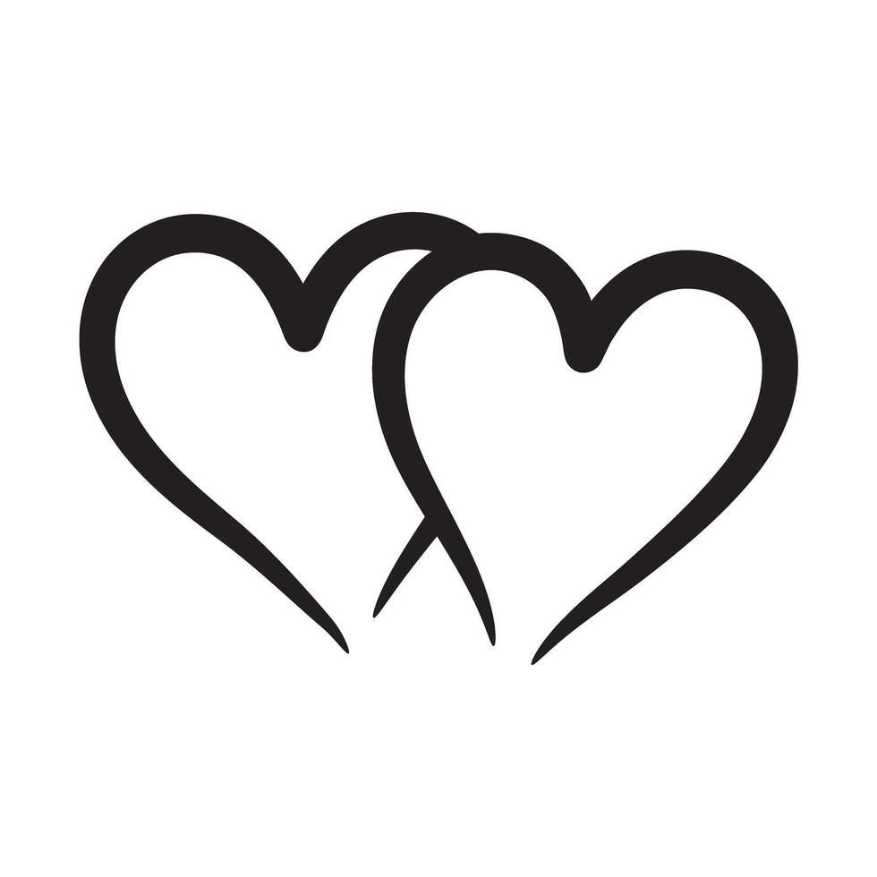 Two hand drawn love hearts. Double hearts hand drawn. Love symbol. vector