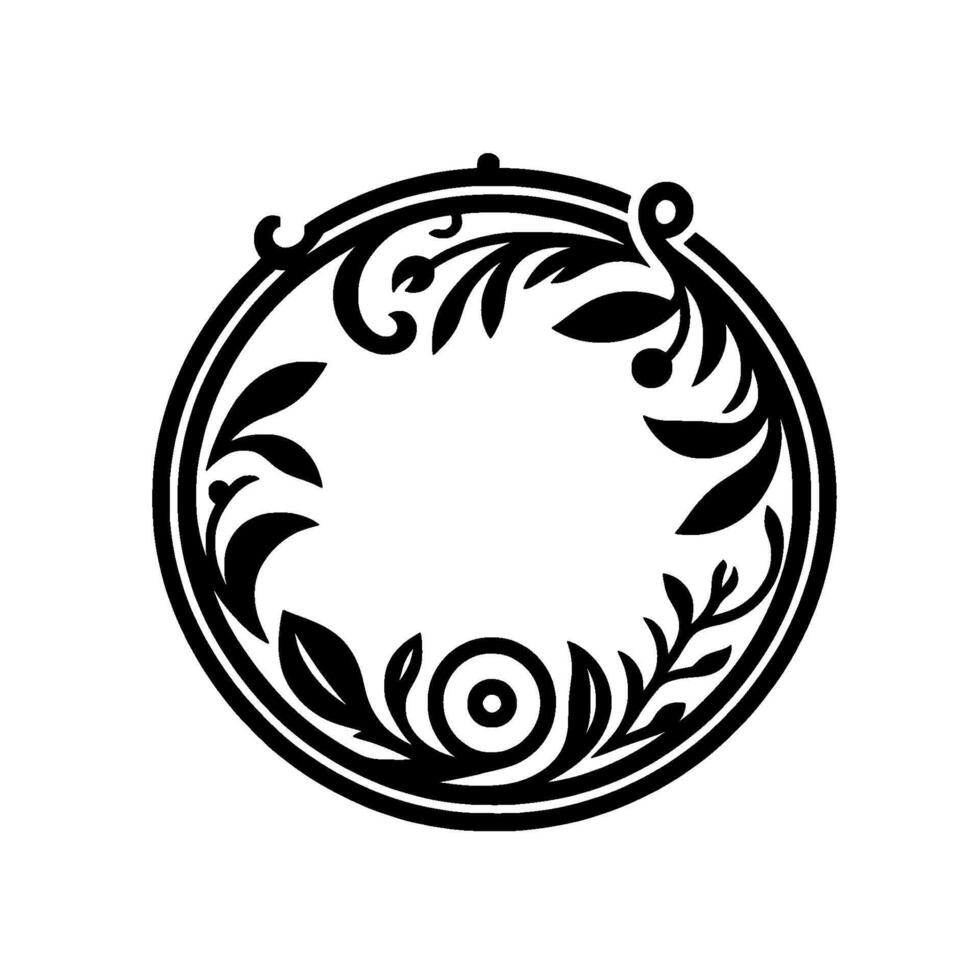 Elegant Floral Wreath Illustration in Black and White. vector