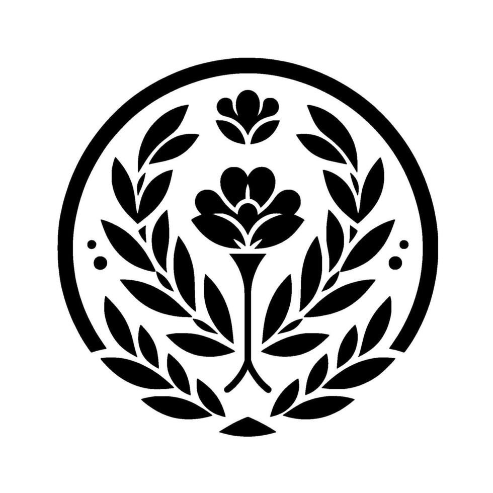 Minimalist black floral circle emblem or element vector
