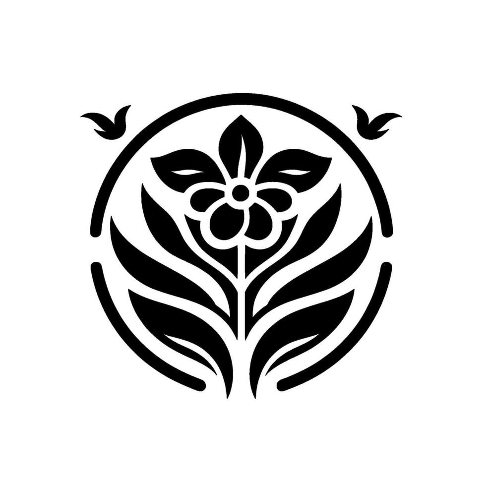 Elegant floral emblem black white botanical illustration vector