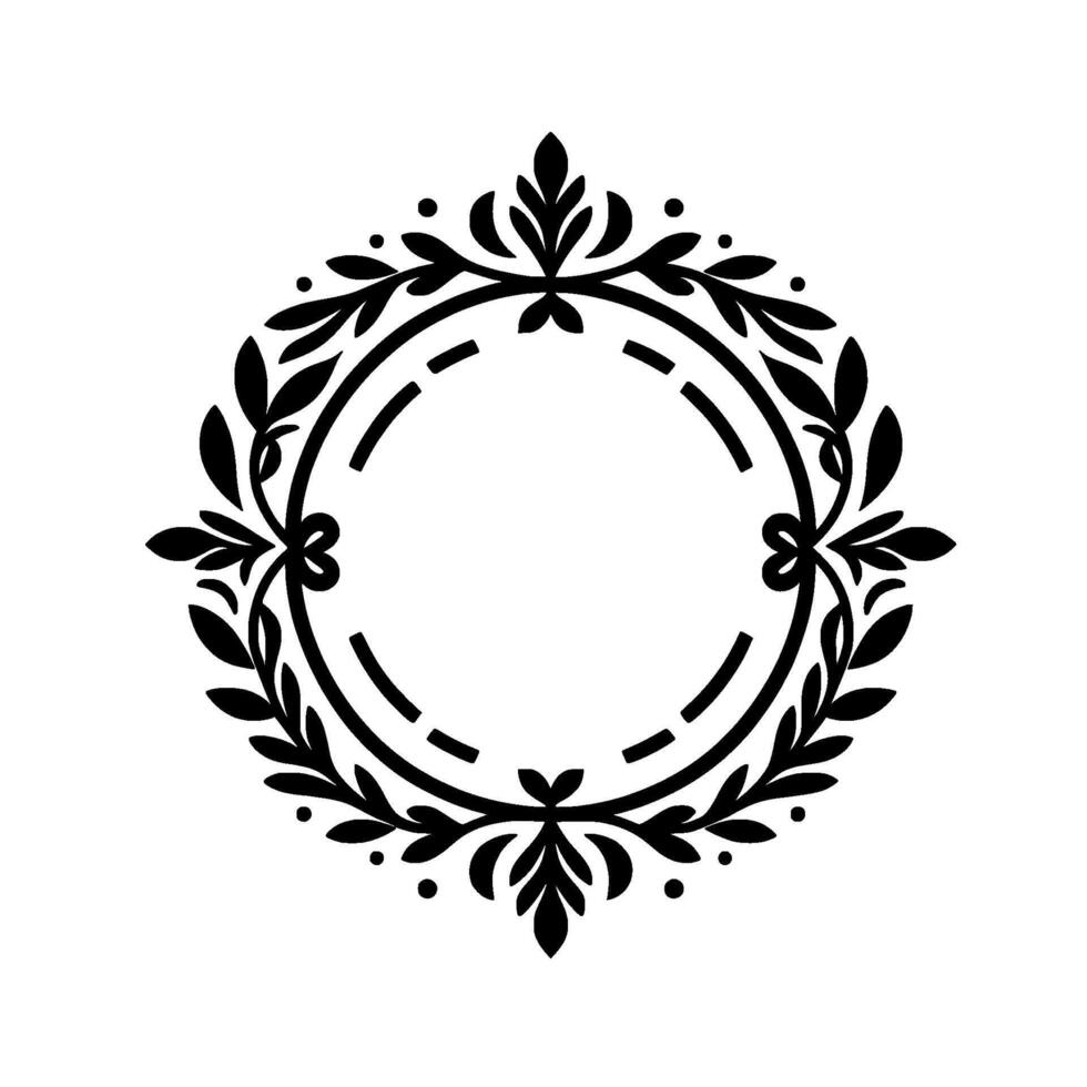 Elegant Black and White Floral Circle Frame. vector